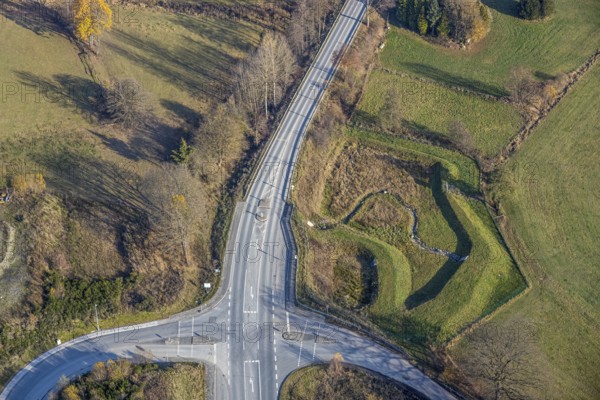 Aerial view, federal road B511 intersection Buchenweg, at the industrial park Hochsauerland,