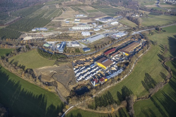 Aerial view, industrial park Hochsauerland, federal road B511, Bad Fredeburg, Wormbach,
