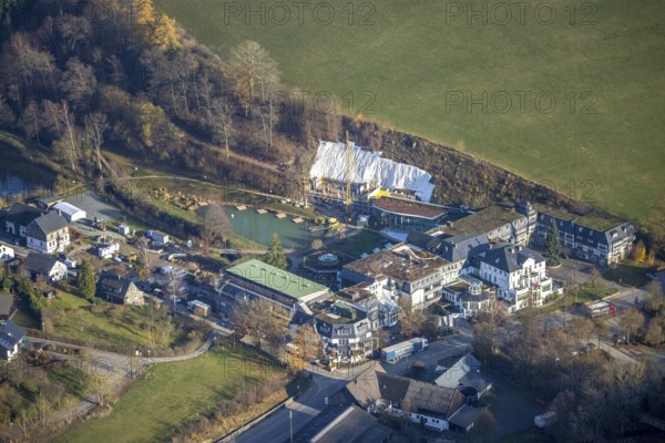 Aerial photo, Romantikhotel und Wellnesshotel Deimann, construction site renovation, Winkhausen,
