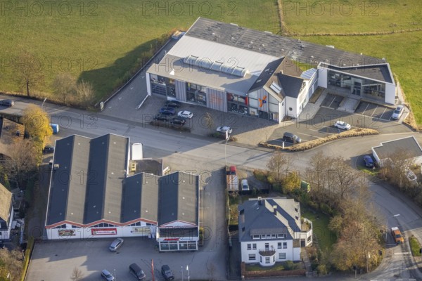 Aerial view, commercial area, Vollmers-Dünnebacke GmbH, shopping centre Markant, Schmallenberg,