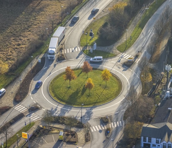 Aerial view, roundabout B236, Bahnhofstraße, Schmallenberg, Sauerland, North Rhine-Westphalia,
