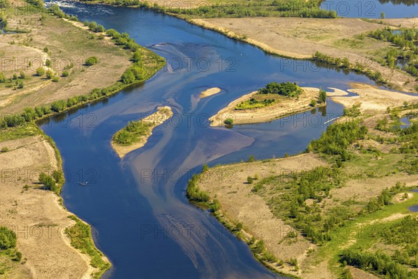 Aerial view, new mouth of the river Lippe near Wesel, Rhine, Rhine harbour, federal road connection