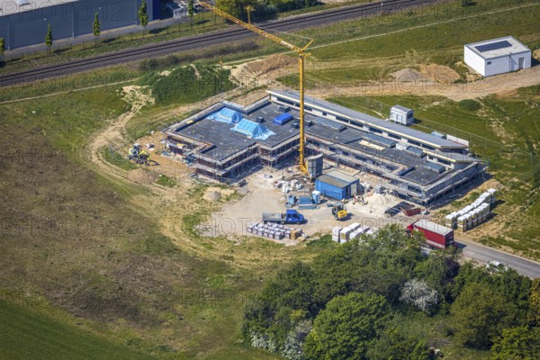 Aerial view, new day care centre Hessenweg, Hessenviertel, Feldmark, Lackhausen, Wesel, Ruhr area,