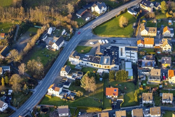 Aerial view, Hauptstraße corner Hatzfeldstraße, Martin Pingel Transporte business, Wickede,