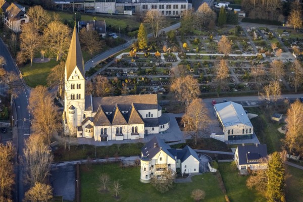 Aerial view, Catholic parish church of St Anthony of Padua, Catholic cemetery, Wickede, Sauerland,