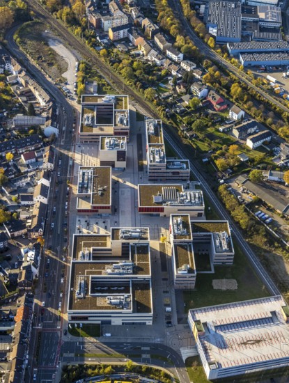 Aerial photo, Hochschule Ruhr West, cycle highway, Broich, Mülheim an der Ruhr, Ruhr area, North