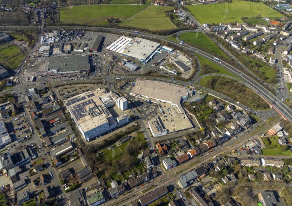 Aerial photo, Mediamarkt, Real, Metro, commercial area, Dümpten, Mülheim an der Ruhr, Ruhr area,