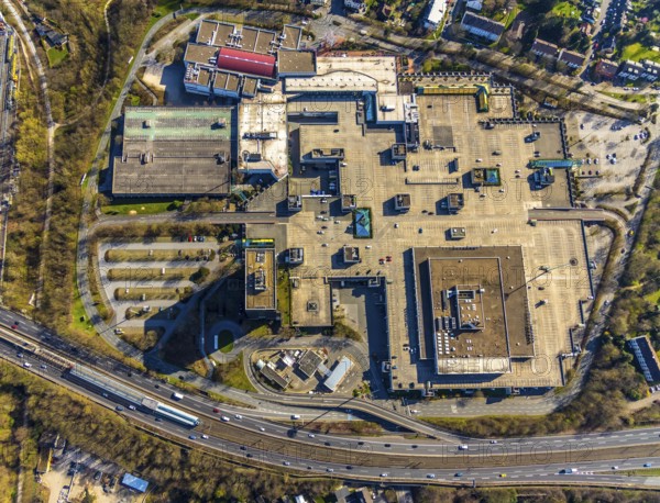 Aerial view, Rhein-Ruhr-Zentrum an der A40, shopping centre on the city border between Essen and