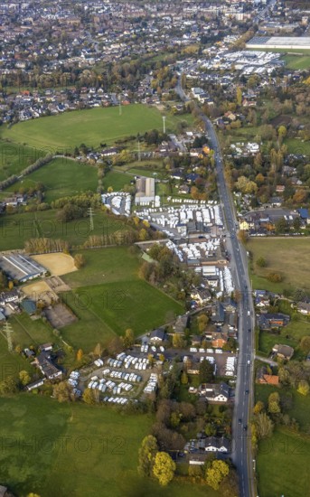Aerial view, camping mile, caravan mile, company site motorhomes, Saarn, Mülheim an der Ruhr, Ruhr