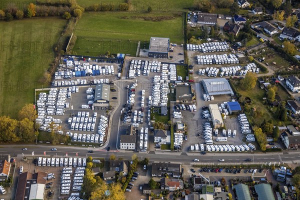 Aerial view, camping mile, caravan mile, company site motorhomes, Saarn, Mülheim an der Ruhr, Ruhr