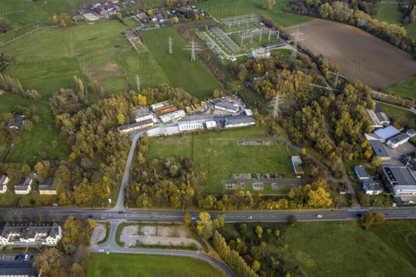 Aerial view, timber trade, Kölner Straße, Saarn - Süd, Mülheim an der Ruhr, Ruhr area, North