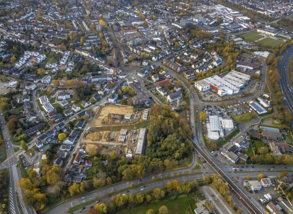 Aerial view, construction site of former football pitch, new construction of detached houses, St.