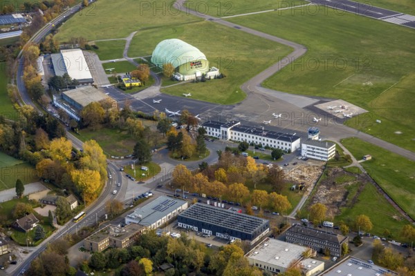 Aerial photo, Airport Essen/Mülheim, FFL Fachschule für Luftfahrzeugführer, Holthausen - Südost,