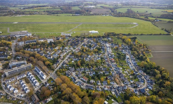 Aerial view, airport housing estate Mülheim, new development area Parsevalstraße, airport