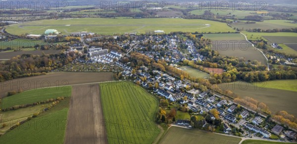 Aerial view, airport housing estate Mülheim, new development area Parsevalstraße, airport