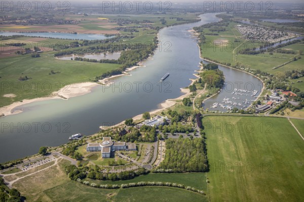 Aerial view, Welcome Hotel Wesel, Rheinbad Wesel, Rhine promenade, Rhine river, Wesel, Ruhr area,