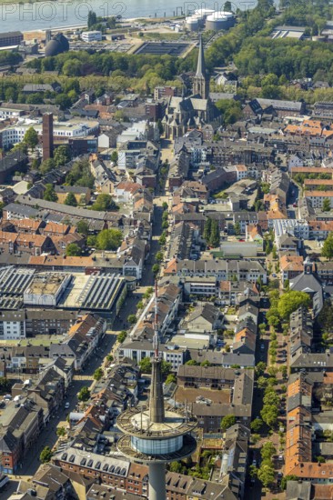 Aerial view, TV tower Wesel Langer Heinrich, protestant church Willibrordi-Dom, Hohe Straße