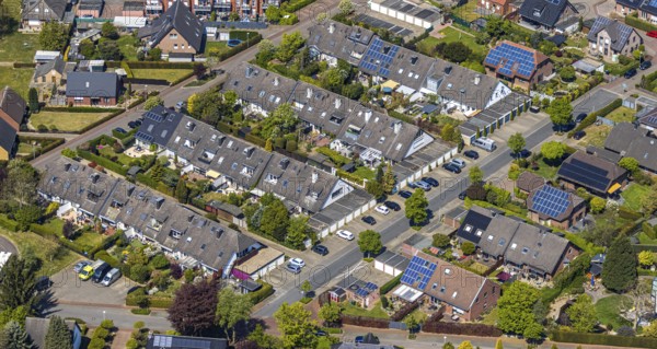Aerial view, terraced housing estate Wilhelm-Leuschner-Straße, Lackhausen, Wesel, Ruhr area, Lower