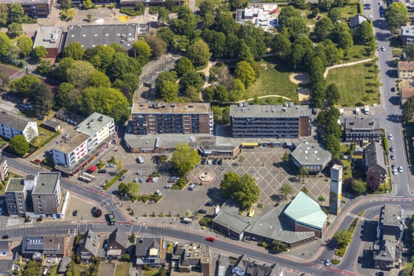 Aerial view, Feldmark market square, Friedenskirche Protestant church, Wesel, Ruhr area, Lower