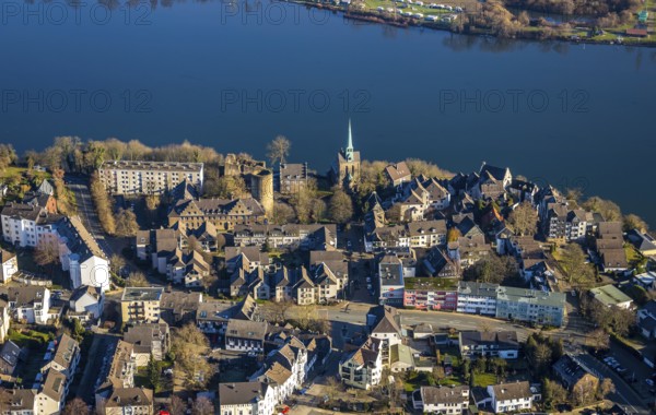Aerial view, Wetter Castle, Wetter-Freiheit Protestant Church, Harkortsee, Alt-Wetter, Wetter, Ruhr