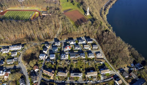Aerial view, residential area Harkortberg, Ehrenmalweg, Harkortturm, sports field, Alt-Wetter,