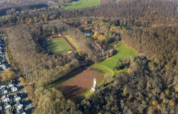 Aerial view, new housing estate Am alten Stamm - Sunderweg, Harkortturm, climbing forest Wetter,