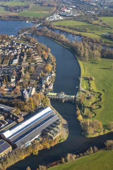 Aerial view, Harkort hydroelectric power station, Ruhr, Ruhr valley, Obergraben, Wetter, Wetter,