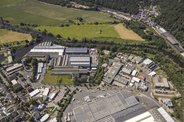 Aerial view, Wasserstraße industrial estate, Alt-Wetter volunteer fire brigade, DEMAG, Trinkgut,