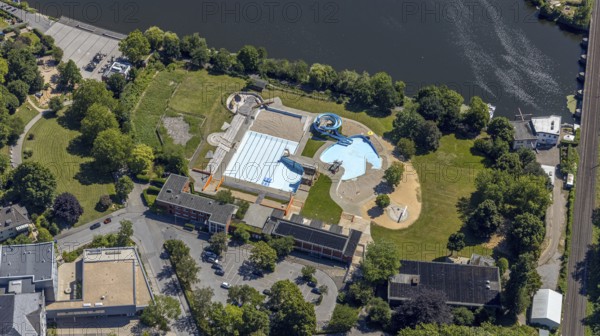 Aerial view, nature outdoor pool Wetter, Alt-Wetter, Wetter, Ruhr area, North Rhine-Westphalia,