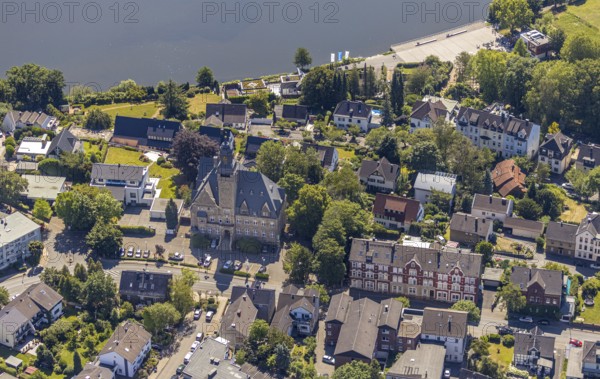 Aerial view, Wetter city council, Wetter-Herdecke ferry landing stage, Harkort-See shore,