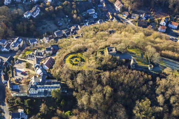 Aerial view, castle ruins of Volmarstein Castle, Volmarstein Castle Hotel, Volmarstein, Wetter,