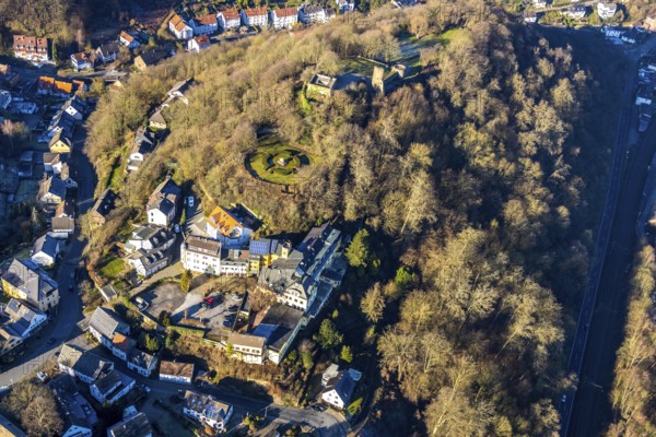 Aerial view, castle ruins of Volmarstein Castle, Volmarstein Castle Hotel, Volmarstein, Wetter,