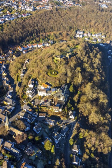Aerial view, castle ruins of Volmarstein Castle, Volmarstein Castle Hotel, Volmarstein, Wetter,
