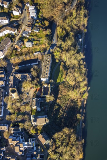 Aerial view, Wetter Castle, Wetter-Freiheit Protestant Church, Alt-Wetter, Wetter, Ruhr area, North