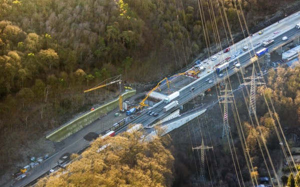 Aerial view, construction site motorway A1 viaduct, replacement construction of the viaduct,