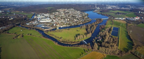 Aerial view, city view Wetter, river Ruhr, Obergraben, Harkortsee, Alt-Wetter, Wetter, Ruhr area,