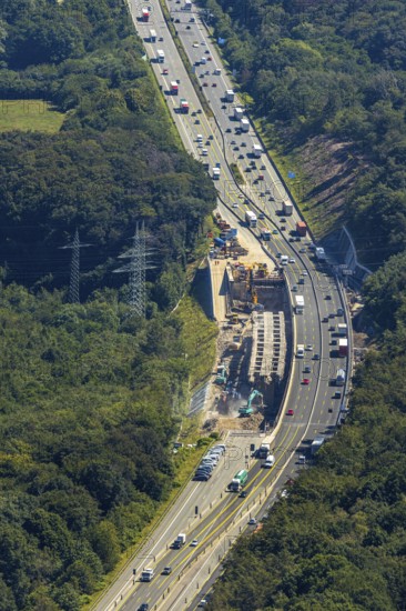Aerial view, construction site motorway A1 viaduct, replacement construction of the viaduct,