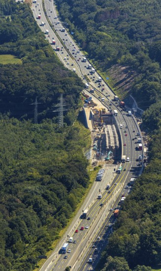 Aerial view, construction site motorway A1 viaduct, replacement construction of the viaduct,