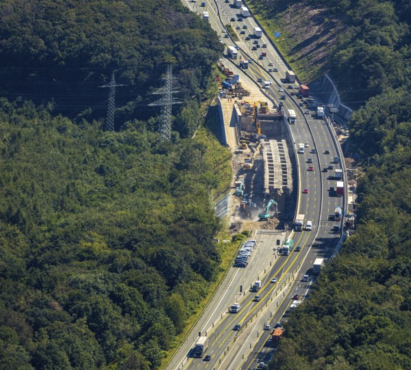 Aerial view, construction site motorway A1 viaduct, replacement construction of the viaduct,