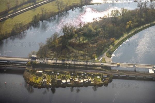 Aerial view, Obergraben, Obergrabenbrücke, Friedrichstraße, railway bridge, allotment garden site