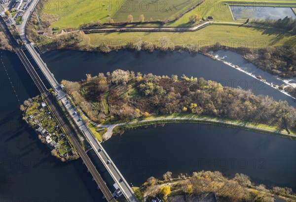 Aerial view, Obergraben, Obergrabenbrücke, Friedrichstraße, railway bridge, allotment garden site