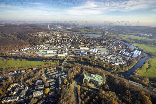 Aerial view, overview Wetter, Harkortsee, Ruhr, Ruhr Valley, Obergraben, Wetter, Ruhr area, North