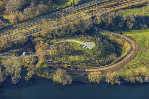 Aerial view, Elsche estuary viewpoint, Elbsche, Ruhr, Ruhr valley, railway line, Bommern, Witten,