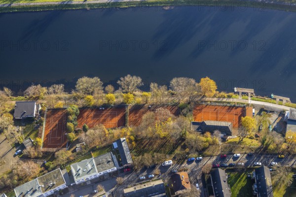 Aerial view, Obergraben bank, tennis courts, Demag sports community, Wetter, Wetter, Ruhr area,