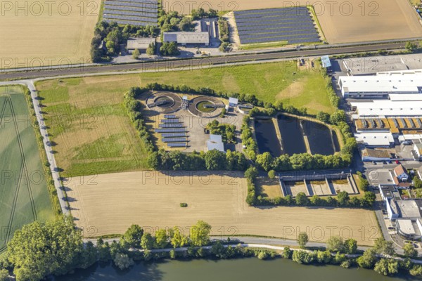 Aerial view, Ruhrverband sewage treatment plant Wickede, Wickede (Ruhr), North Rhine-Westphalia,
