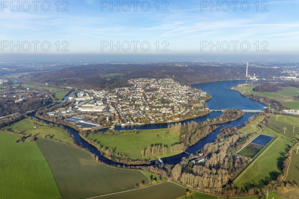 Aerial view, overview Wetter, Ruhr, Ruhr valley, Obergraben, Harkortsee, Cuno power station,
