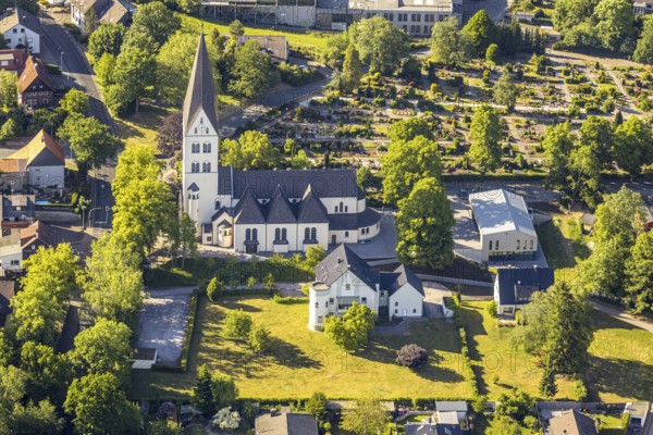 Aerial view, Catholic parish church of St Anthony of Padua, Wickede (Ruhr), North Rhine-Westphalia,
