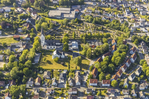 Aerial view, Catholic parish church of St Anthony of Padua, Wickede (Ruhr), North Rhine-Westphalia,