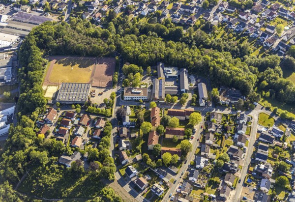 Aerial view, Gerken sports hall and sports field, Wickede secondary school, Wickede (Ruhr), North