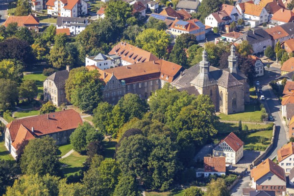 Aerial view, Willebadessen Monastery, St Vitus Parish Church, Castle Park, Willebadessen, OWL, East